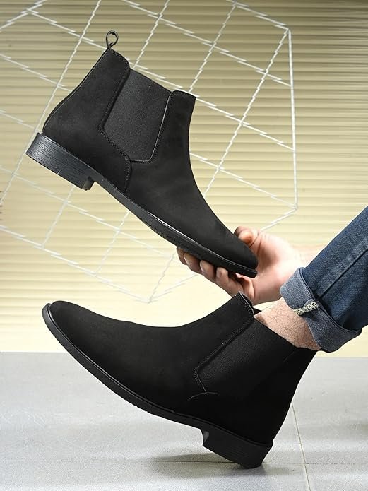 SHOEVALLEY Men's Chelsea Boots | High Ankle Slip On Synthetic Suede